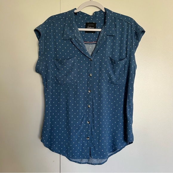 Jachs Girlfriend Short Sleeve Button-down Shirt Blue Tulip Pattern size medium - Picture 1 of 9